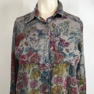 Vintage Goa Patchwork Floral Button Down Shirt Women's Size S Long Sleeve